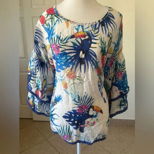 Life Style Womans Tropical print blouse with rhinestone embellishment Size‎ XL